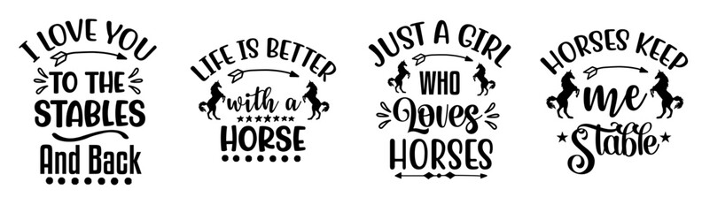 Classic Horse Inscriptions, Phrases Pack Vector Illustration for Advertisement, Newsletter, Advertising