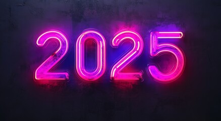 Poster - This neon representation of the upcoming year 2025 is ideal for futuristic themes and events.