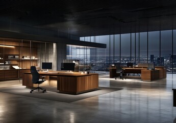 Poster - Office room interior with coworking space and conference room
