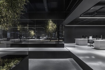 Poster - Interior of grey office business with coworking and meeting rooms, corporate loft