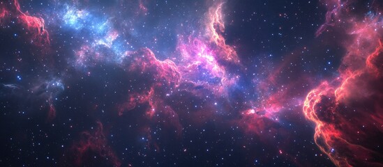 Aufkleber - Space scene in a panoramic 3D cartoon rendering featuring stars a nebula and a galaxy in the universe