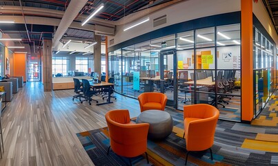 Poster - Panoramic View of Business Innovation Hub with Modern Furniture and Inspiring Environment