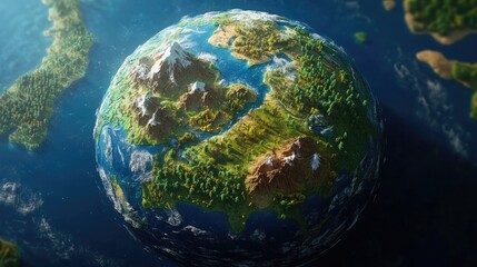 Poster - 3D cartoon depiction of the Eastern hemisphere of Planet Earth
