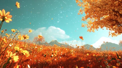 Aufkleber - Fall cosmos field in 3D cartoon rendering