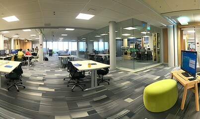 Poster - Panoramic View of Business Innovation Hub with Modern Furniture and Inspiring Environment