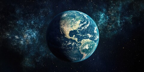 Poster - 3D cartoon depiction of an Earth like alien planet in the cosmos Cosmic artwork featuring deep space science fiction theme