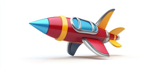 Poster - Cartoon rocket spaceship isolated on a white background in 3D cartoon rendering