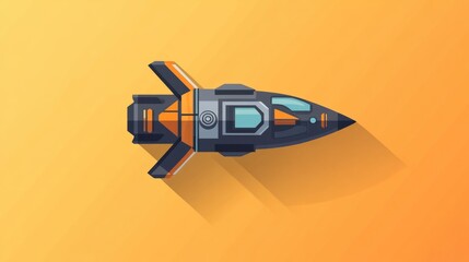 Poster - Flat icon of a spaceship in 3D cartoon rendering with a long shadow outlined design