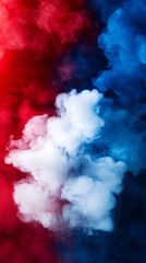 Wall Mural - a red, blue and white smokey background with a white cloud in the middle. the smoke is thick and the