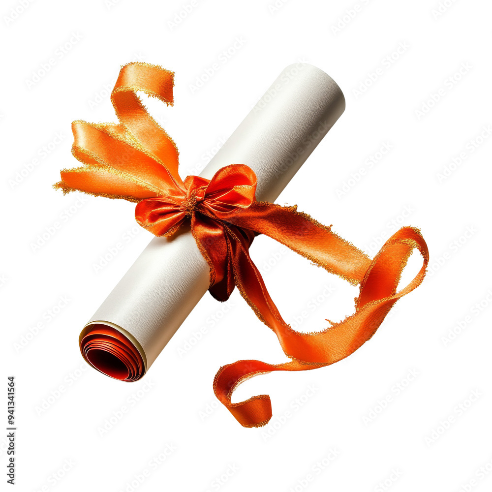 Elegant scroll tied with an orange ribbon, ideal for graduation, award ...
