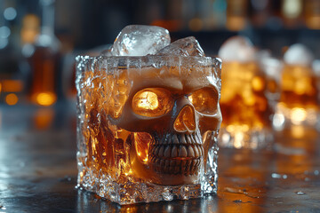 Poster - An ice cube shaped like a tiny skull, giving an edgy vibe to a dark rum and cola,