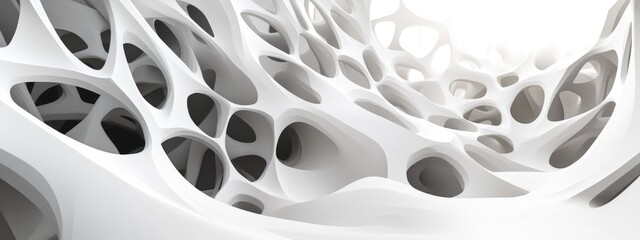 Fototapete - Abstract 3D rendering of a white parametric interior with polygonal black shapes