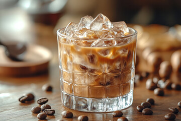 A set of tiny ice pyramids, adding a touch of mystery to a glass of iced coffee,