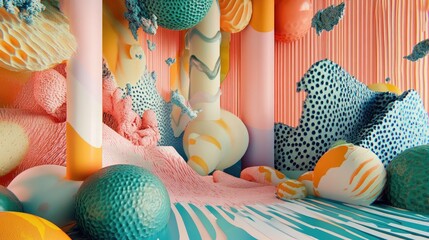 Poster - Colorful graphics and tapestry in a 3D rendering