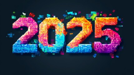 With a bold blocky font and a glitch effect, 2025 is suitable for digital art and tech projects that want to evoke disruption and innovation