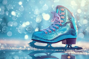 Wall Mural - A close-up view of a pair of ice skates, ready for use on the ice