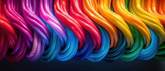 Wall Mural - Optic cables in vibrant rainbow colors, glowing bokeh lights. Free copy space for text.