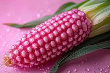 Poster - A close-up of biofuel made from corn, isolated on a pastel pink background, representing an alternative renewable energy source,