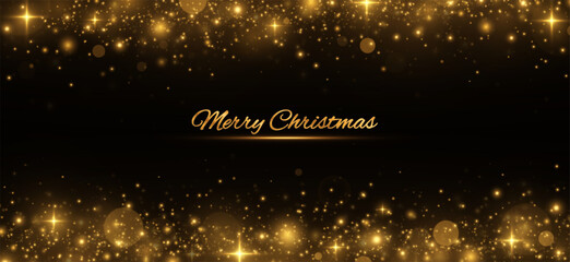 Wall Mural - magic shining background for christmas. glowing banner with golden particles. glittering background 