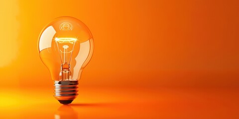 Wall Mural - Light bulb on an orange background with water droplets, concept of ideas. Free copy space for text.