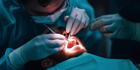 Poster - Dentist performing a soft tissue graft to treat gum recession