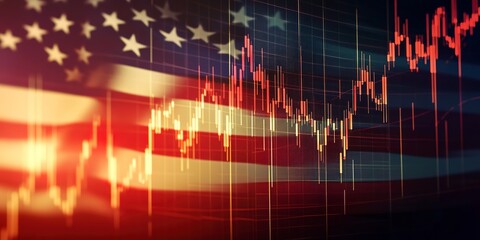 Wall Mural - market chart on USA flag background