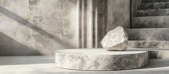 Poster - 3D rendering of a marble pedestal and stone