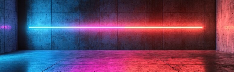 Aufkleber - 3D rendering of a concrete wall and floor with a neon rectangle in blue and red lighting