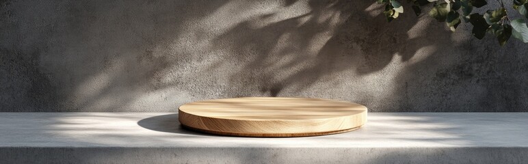 Aufkleber - 3D rendering of a wooden plate on a light concrete surface for showcasing products featuring a minimalist wooden podium