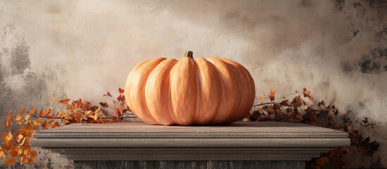 Poster - 3D rendering of a large pumpkin displayed on a pedestal