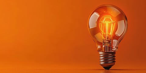 Wall Mural - Light bulb on an orange background with water droplets, concept of ideas. Free copy space for text.