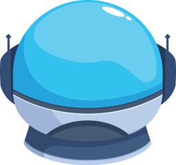 Poster - Blue robot head wearing a futuristic helmet, representing the exploration of artificial intelligence