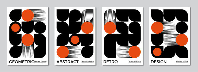 Poster - Retro black and white geometric pattern background, Set of circles round curve shape with dynamic lines. Modern abstract background pattern design geometric shapes radial textures. Vector illustration