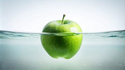 Wall Mural - Green apple floating in clear water , fruit, fresh, organic, healthy, food, vibrant, texture, nature, crisp, water droplets