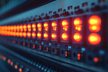 Aufkleber - A set of LED indicators on a server, isolated on a pastel yellow background, capturing the operational monitoring of server status,