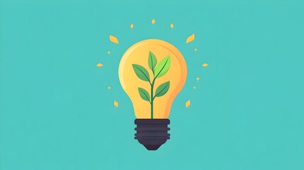 Light Bulb with Growing Plant Inside - Idea and Growth Concept Flat Design