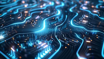 Poster - Closeup of Brainwave Connectivity Interface with Glowing Synapses and Digital Circuitry