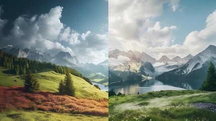 Wall Mural - Beautiful panoramic view of mountains and lake in summer.