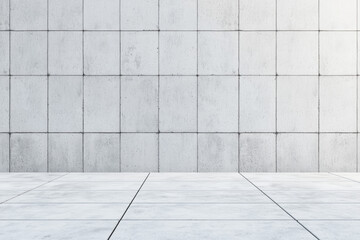 Poster - Minimalistic concrete wall and floor background with grid lines, ideal for modern architectural design and construction projects.