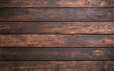 Poster - Wooden floor texture with dark brown planks. Rustic wooden background, perfect for design projects, wallpapers, and interiors.