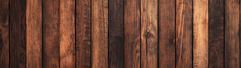 Poster - A  rustic wooden wall background with various shades of brown planks, ideal for textural projects, design, and presentations.