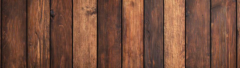 Poster - Natural wooden texture background with vertical planks in various shades of brown. Perfect for interior design, rustic decoration, or digital wallpaper.