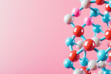 Poster - Colorful molecular model against a pink background, representing DNA structure, perfect for science, biology, and education-related content.