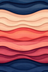 Poster - Abstract wavy layered pattern with a colorful gradient of blue, beige, red, and pink shades, perfect for backgrounds, wallpapers, and modern designs.