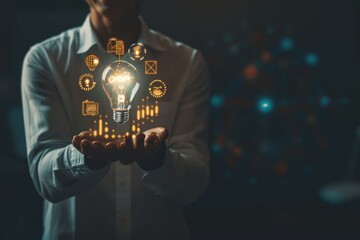 Poster - Representation of Innovative Solutions and Business Ideas encompasses creativity, strategic thinking, and technological advancements for future success and growth in modern business environments