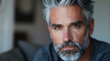 Poster - A man with a beard and glasses is sitting on a couch