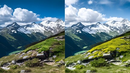 Wall Mural - Panorama of mountains, alpine meadows and lakes in summer