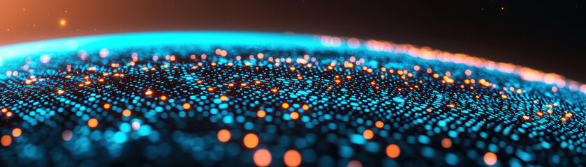 Aufkleber - Futuristic   of a digital world with glowing data points forming a vibrant landscape, symbolizing technology, data, and digital innovations.