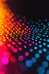 Poster - Vibrant abstract digital background with connected geometric shapes and colorful bokeh lights, representing technology and data networks.