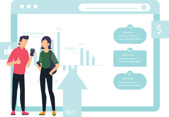 Poster - A boy and a girl are talking about the stock market.